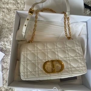 DIOR Caro handbag white leather medium size gold chain